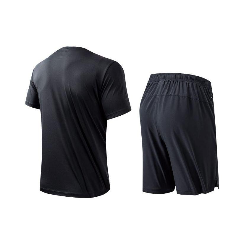 Anta Logo Print Round Neck Short Sleeve Casual Sports Suit Men Suit Black 952325202-4