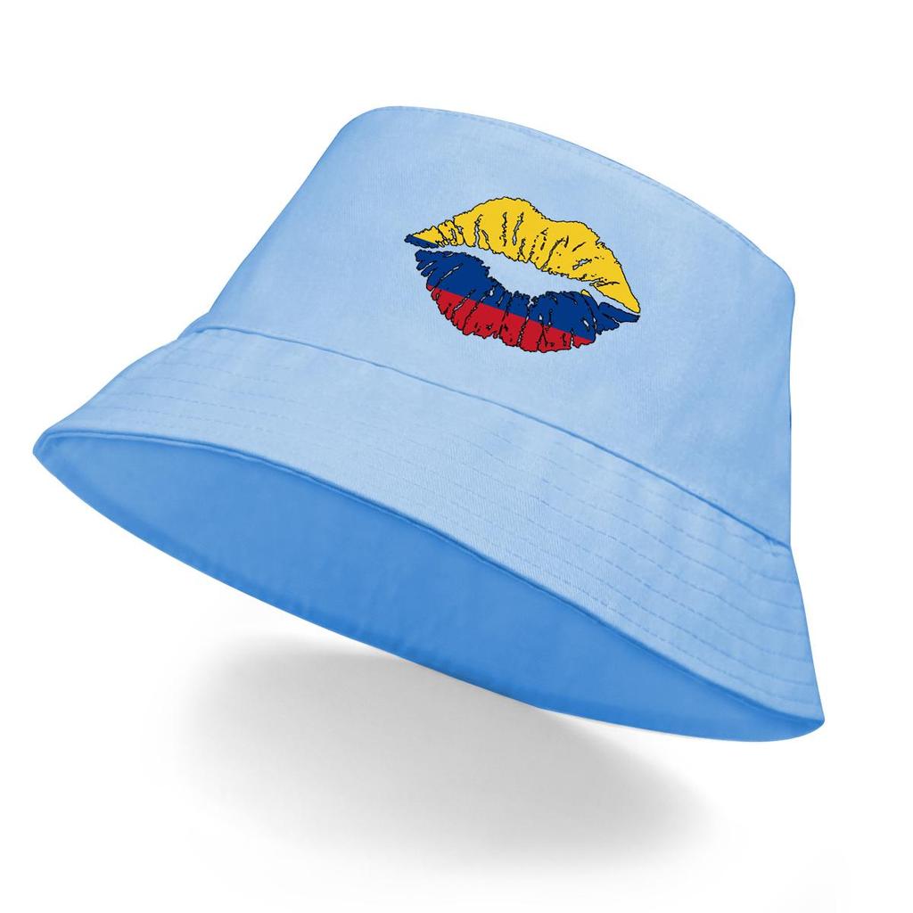 National Flag of Colombian Lip Mouth Print Bucket Hat , Patriotic Fisherman Cap Beach Wide Brim Sun Protection Basin Cap