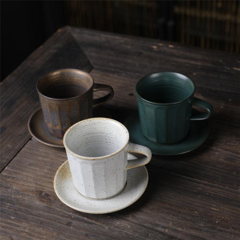 Japanese Coffee Cup And Saucer Set Retro Vintage Coarse Pottery Light Luxury Simple Cup Retro Ceramic Cup