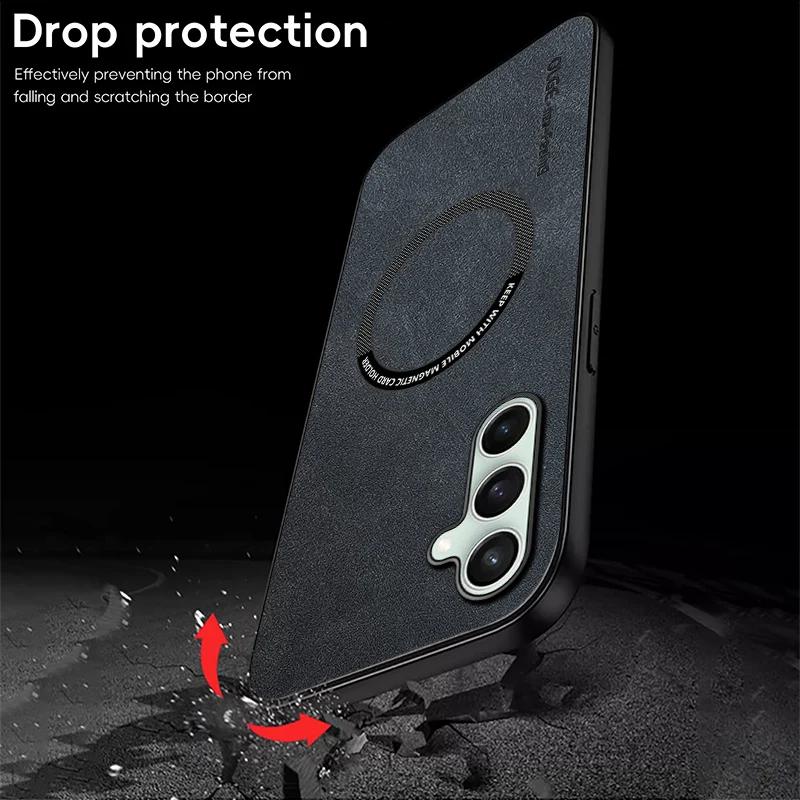 Magnetic Retro Leather Soft Case For Samsung Galaxy S24 FE S24FE 5G Wireless Charging Phone Case Cover