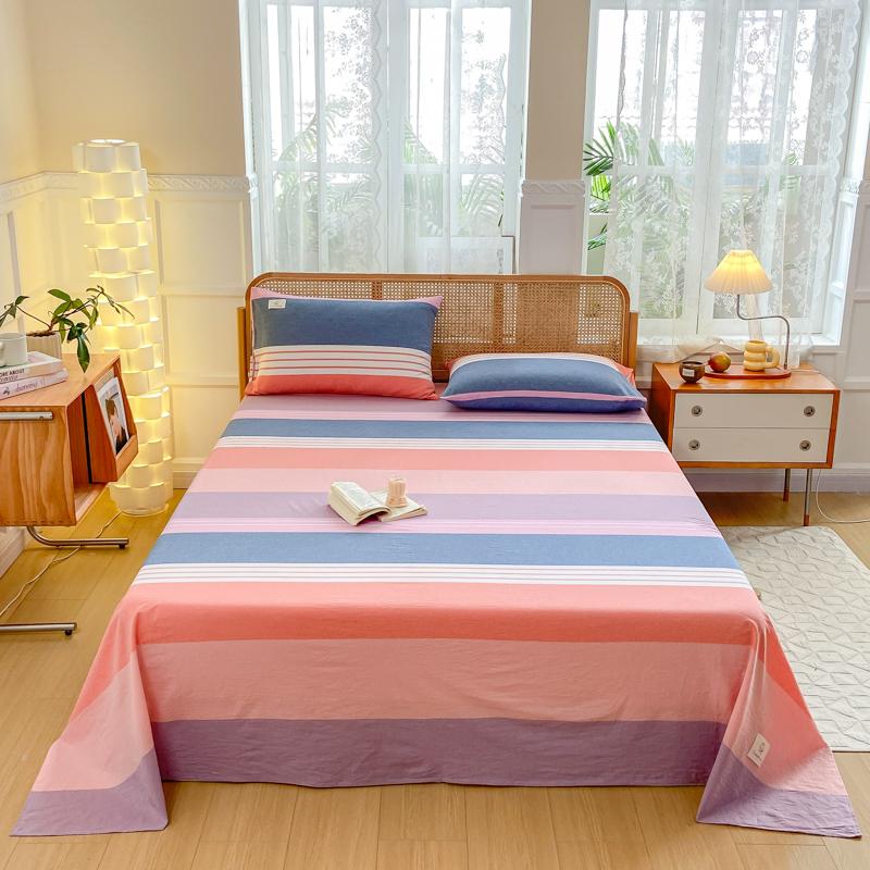 3Pcs 100% Cotton Simple Plaid Pattern Bed Sheet Set Skin-friendly Comfortable Geometric Printed Flat Sheet with Pillowcases