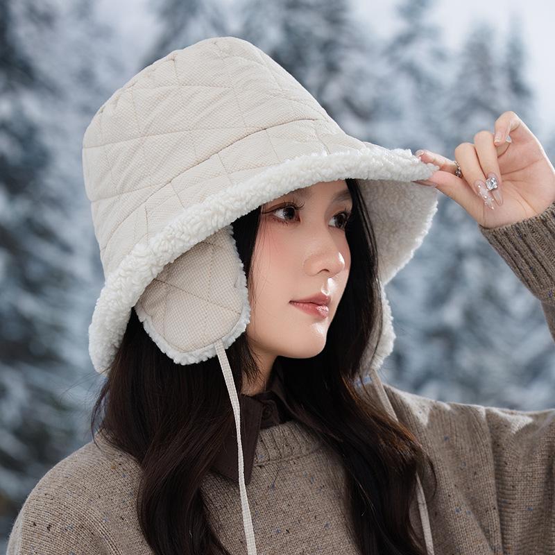 

Autumn and winter hat women s lamb wool knitted wool hat big brim showing face small bucket hat thermal basin hat One Size