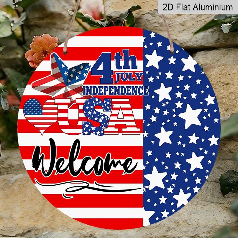 2D Flat Retro Aluminum Wall Stickers In Various Sizes. Independence Day Theme, Fourth of July American Flag, USA Door Decoration/welcome Sign. Ideal