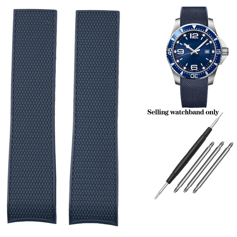 21mm Curved End Rubber Watchband for Longines Conquest HydroConquest L3.781 642 742 782 Sports Diving Silicone Blue Watch Strap