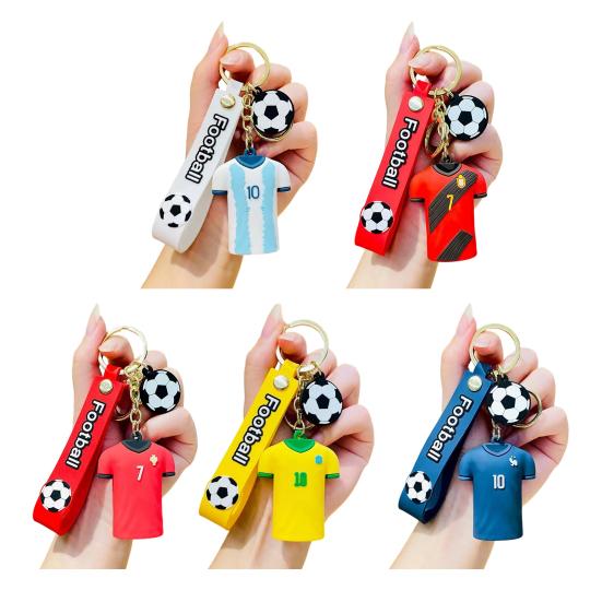 Keychain Pendant, Golden Metal Chain Keychain with Buckle Soft PVC Rubber, 3D Jersey Shape Key Holder with Lanyard, for Keys Backpacks Car Fans Gift