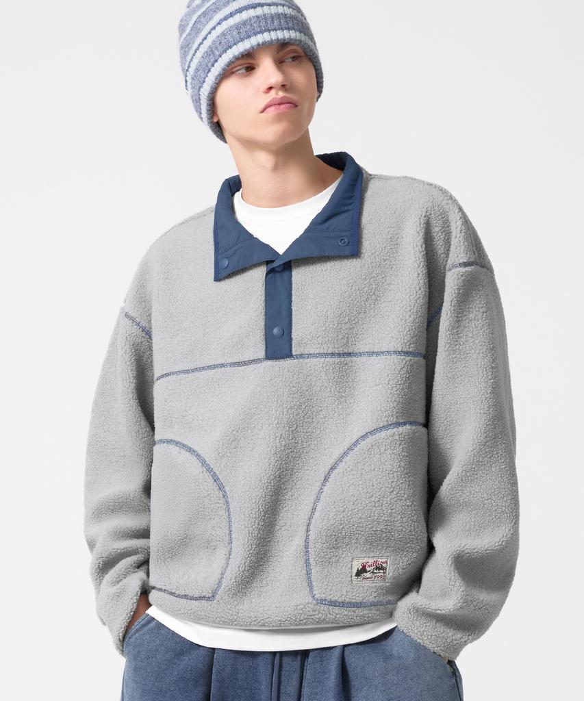 TRILLION Button Half-Neck Fleece Pullover_5Color