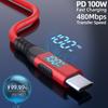 2m USB-C To USB-C Cable 100W 5A/20V Nylon Braided Phone Tablet Fast Charging Digital Display Cord