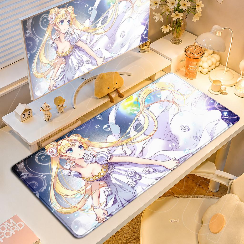 Kawaii Girl Locking Edge Office Desktop Mat Computer Carpet XXL Sailor Moon Washable Mousepad Gaming Laptop Keyboard Accessories