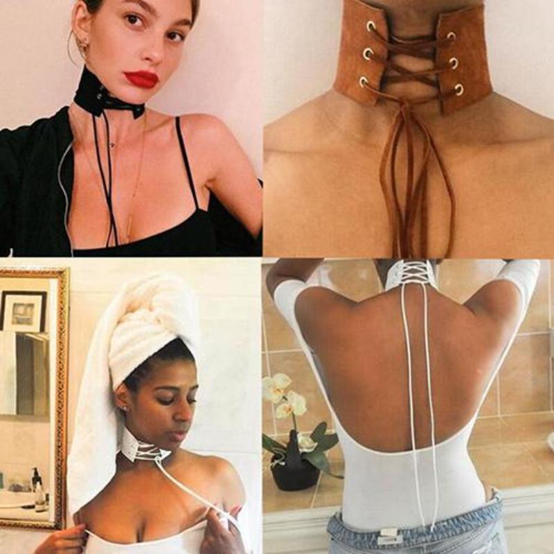 Retro Dam Gotisk Faux Mocka Choker Bred Krage Halsband Smycke Gåva
