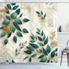 Eucalyptus Leaves Shower Curtain, Modern Minimal Polygonal Shapes Autumn Blooms with Leaf Art, Cloth Fabric Bathroom D