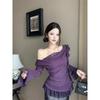 Velvet Lace Swing Collar Slim Fit Women's Long Sleeve Irregular Top