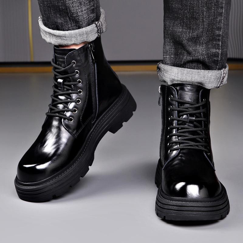 New Designer Genuine Leather Boots for Men Autumn Winter British Wool Motorcycle Boots Man Fashion Casual Platform Shoes Male