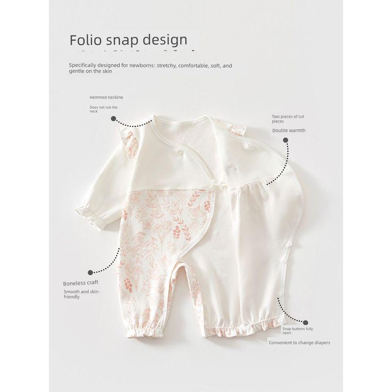with Diagonal Placket and Tie-Up Belly Protection, Butterfly-Style Clothing for Spring and Autumn, Newborn Baby Long-Sleeve Romper for All Seasons