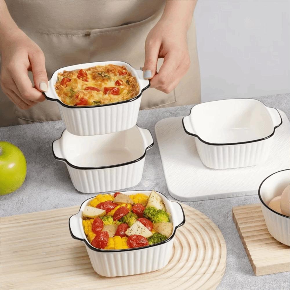 4PCS Heat-resistant Lasagna Baking Pan with Handle Rice Bowl Steamed Egg Bowl Dessert