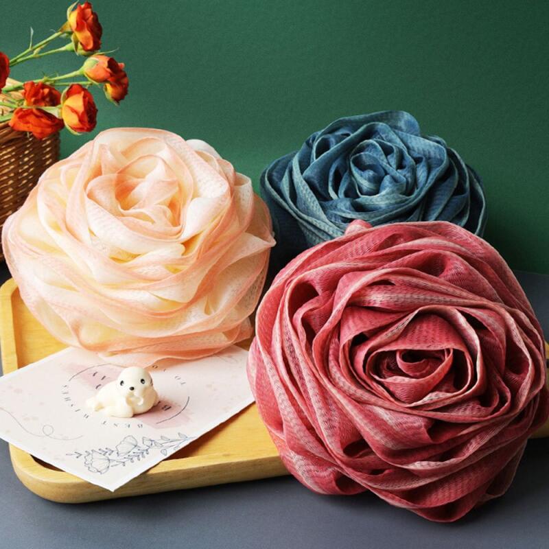 Rose Shower Ball Bubble Ball Bath Towel Flower Shape [WBD621D] No.01 Wine Red