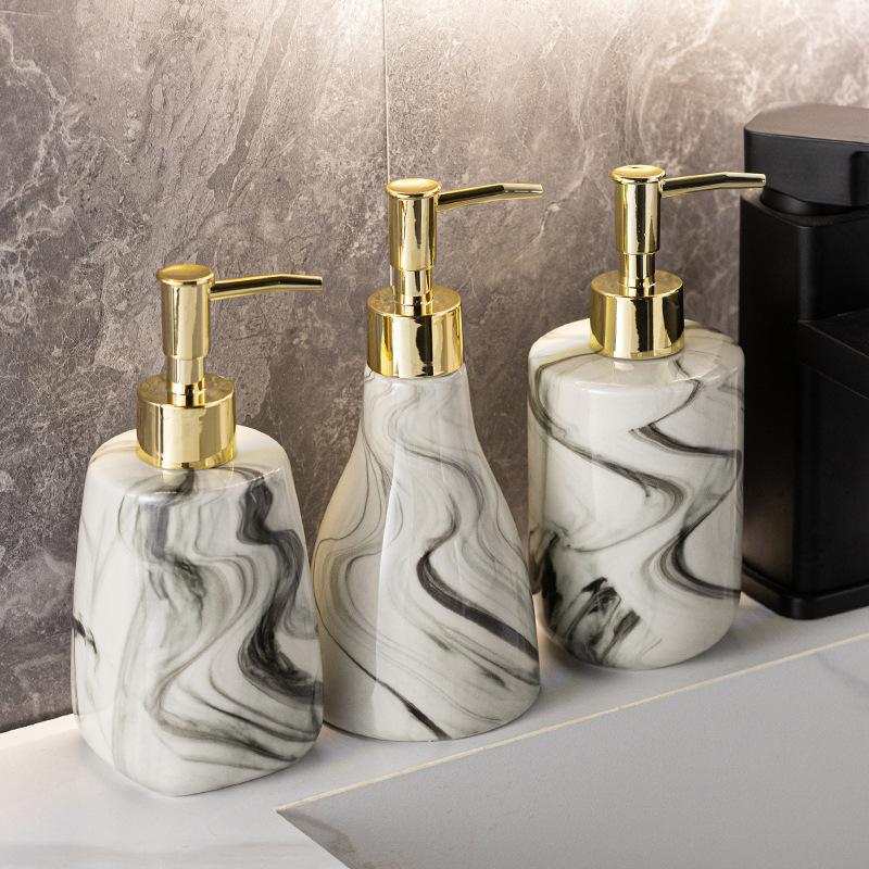 Simple Ink Ceramic Portable Lotion Bottle Bathroom Accessories Shampoo Moisture Bottle Gold Press Soap Dispenser Home Decoration