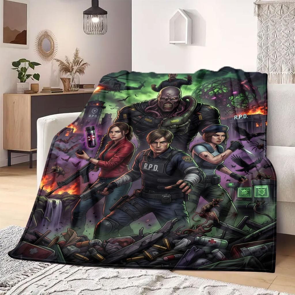 Resident Evil Vivid Print Flannel Blanket, Cartoon Character Bedding, Warm Home Decor for Chairs, Portable Picnic_LIAN