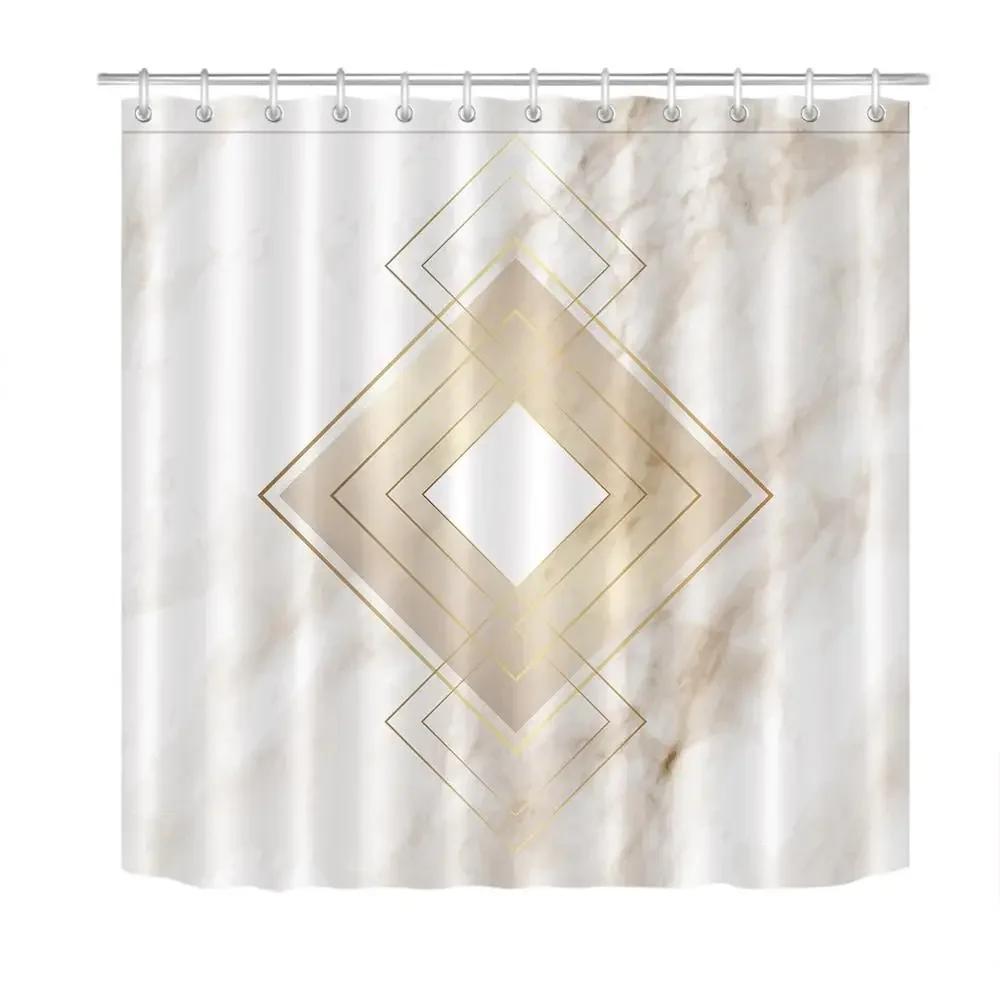 Golden Geometry Rhombus Nordic Marble Texture Shower Curtains Bathroom Curtain Waterproof Polyester Fabric for Bathtub Decor