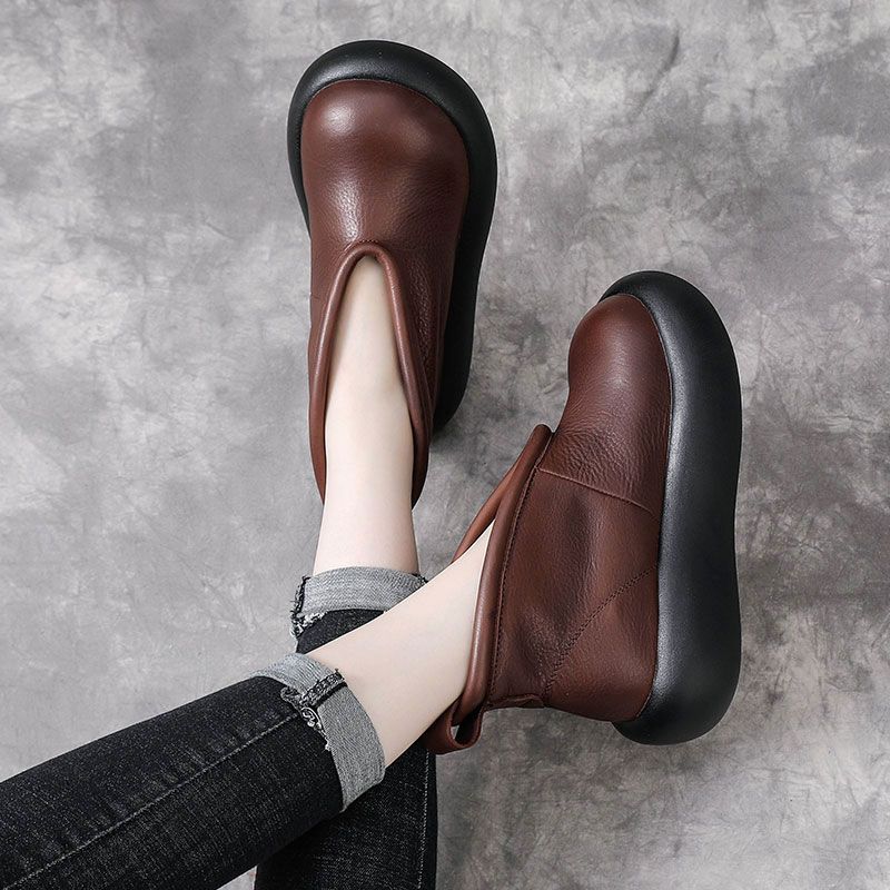 Slope Heel Short Boots Women's Retro Casual Big Head Single Boots Autumn and Winter Muffin Thick-soled British Versatile Personalized Short Mart