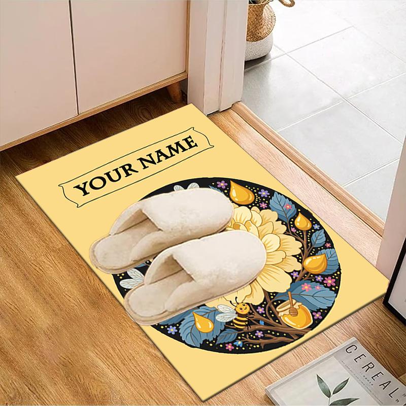 1PC Custom Name Bee Flower Artwork Theme Floor Mat Ideal for Living Room, Game Rooms, Office, Bedroom,Floor Mat Playful Design