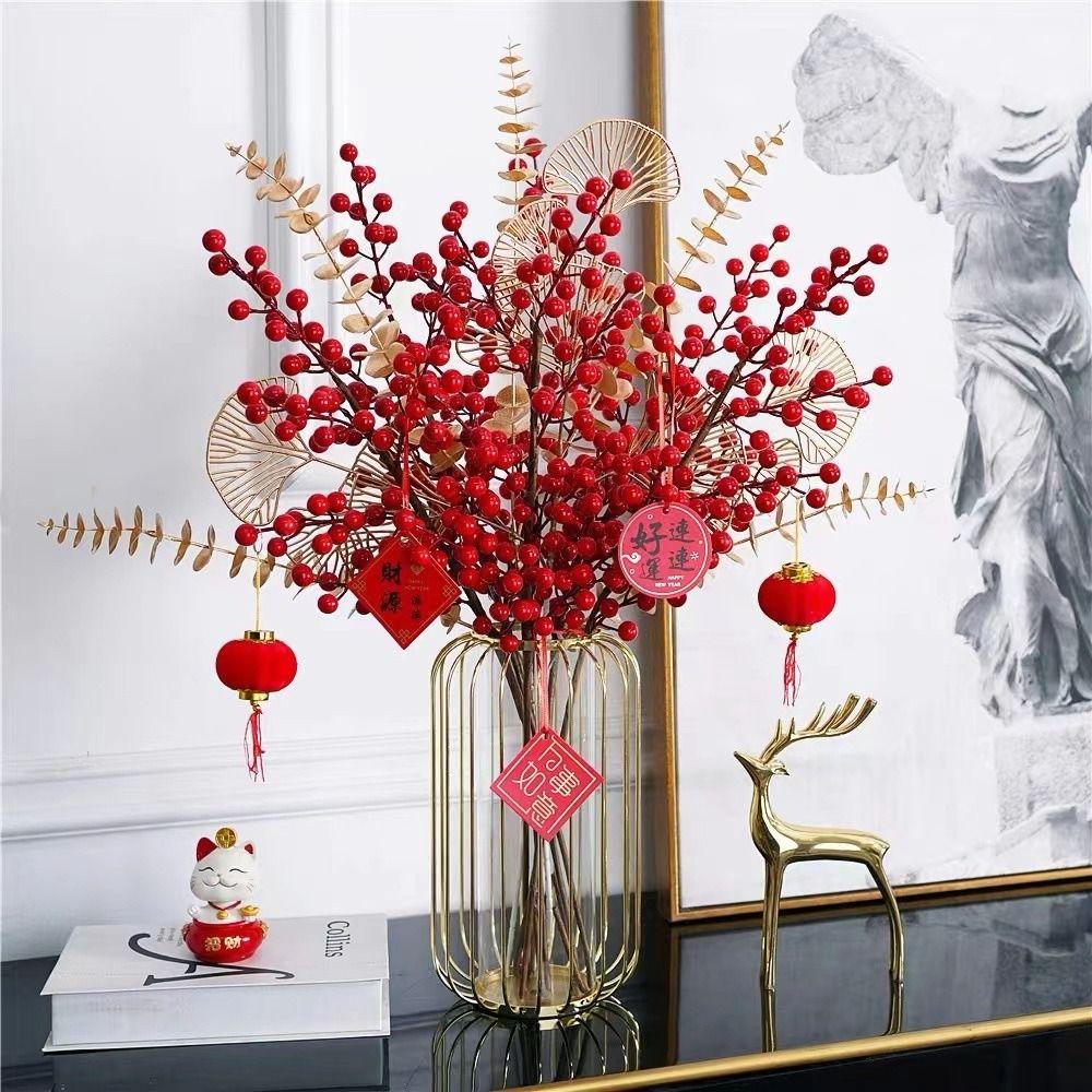 Crafts DIY Red Berry Branche Realistic Reusable Artificial Holly Berries Snow Frosted Wreath Decor Fake Plant Home Decoration