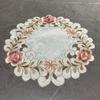 Satin Rose Flower Embroidery Place Table Mat Cloth Pad Cup Doily Napkin Coaster  Year Placemat Christmas Wedding Kitchen