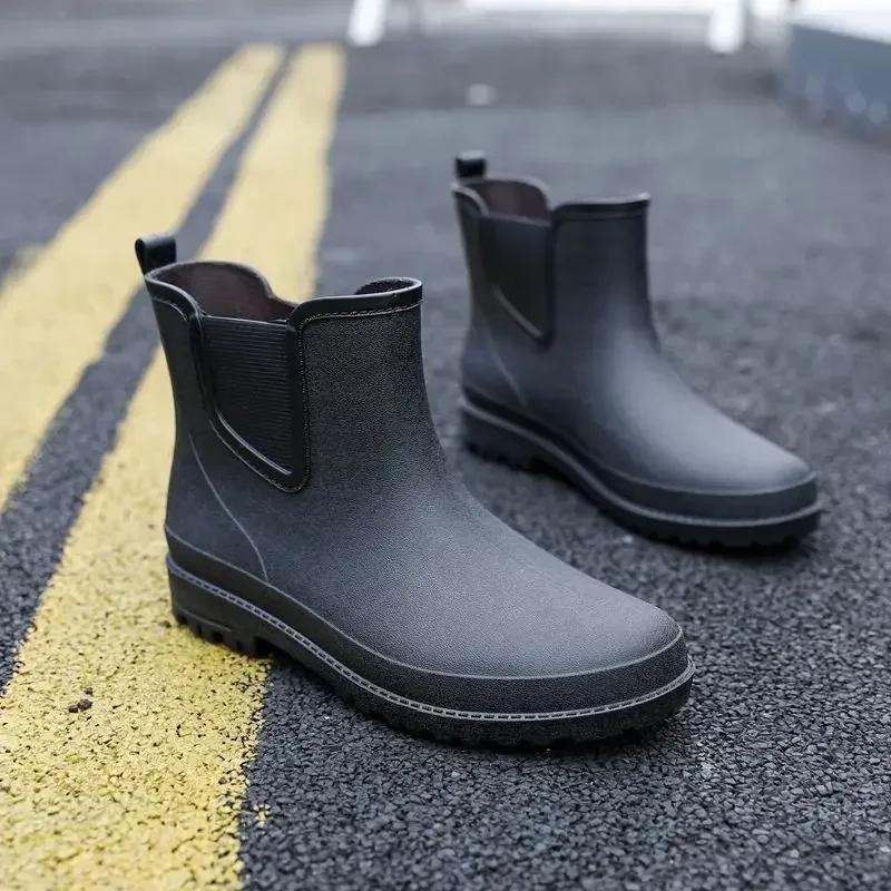 Man Shoes Wear-resistant Non-slip Rain Boots for Men Wellies Loafers Without Lacing Comfortable Low-heel Mud Gum 2024 Rubber New