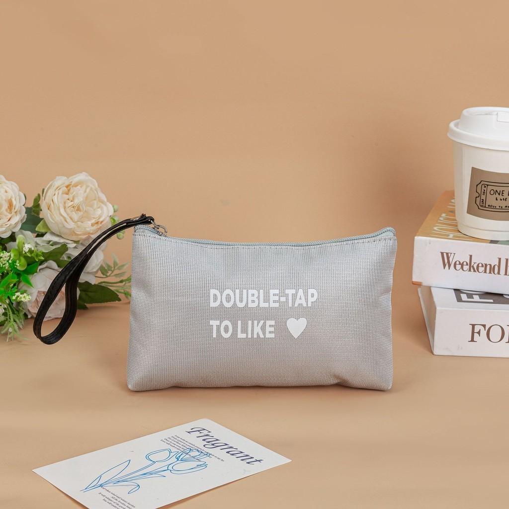 In-stock Love Heart Portable Letter Cosmetic Bag Women s Waterproof Multi-functional Phone Bag Silver