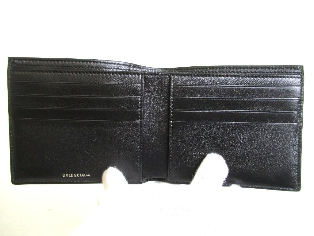 Portofel autentic BALENCIAGA Signature Pătrat Negru din Piele Bifold pentru Bancnote #a837 Refurbished