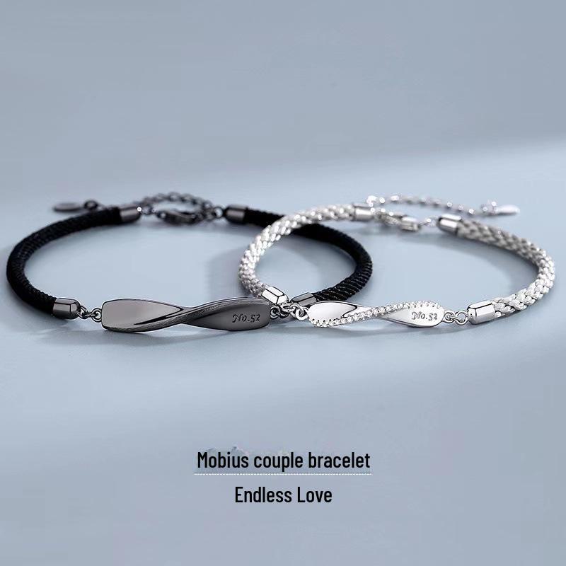 Bracelets de Couple Anneau de Möbius: Mode tressée noire et blanche pour la Saint-Valentin