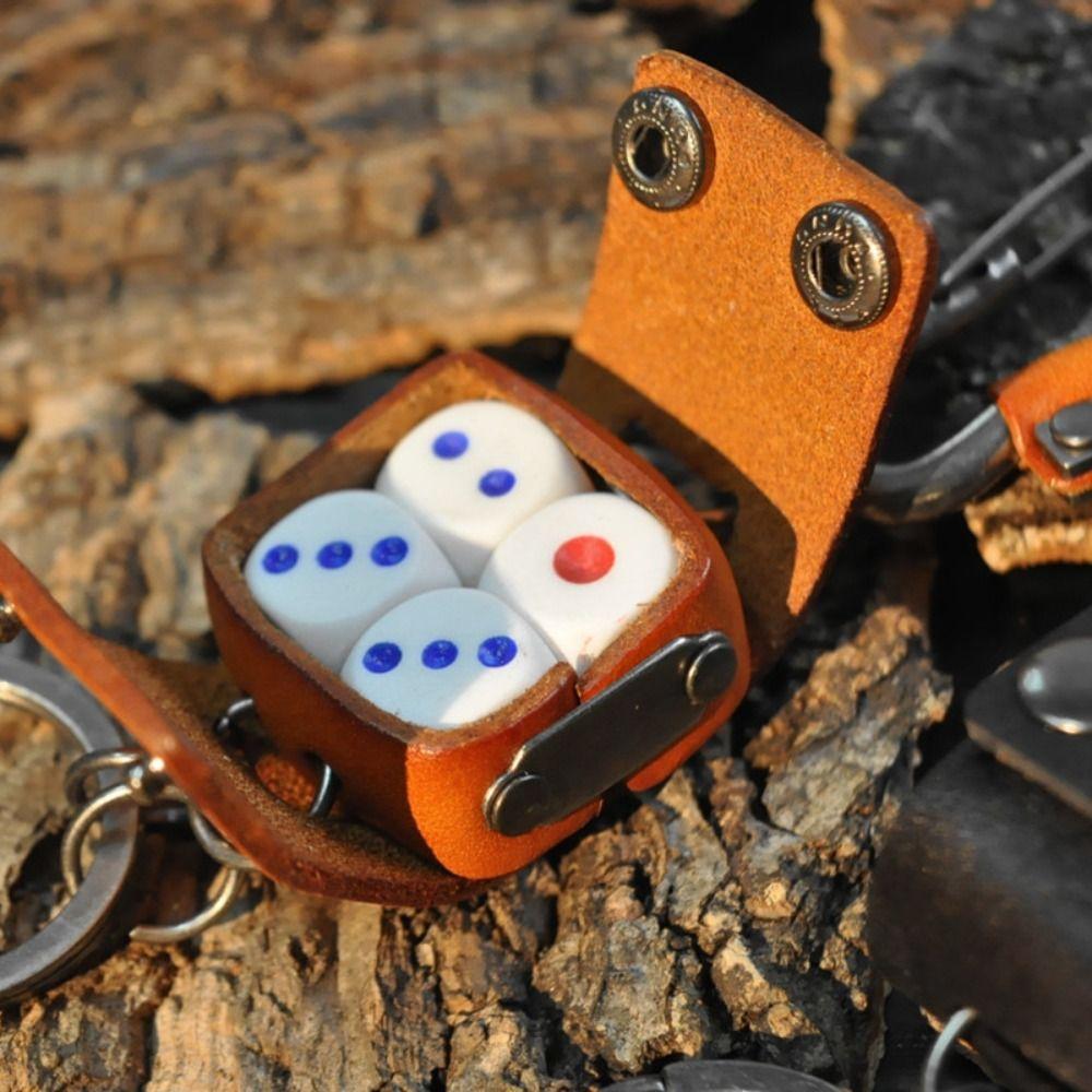 Leather Dice Model Keychain Zinc Zinc Alloy Cool Cowhide Key Chain Personality Dice Key Chain Car Decoration