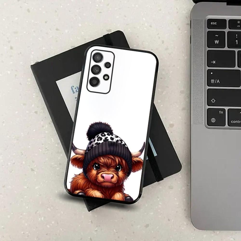 Cute Highland Cow Phone Case For Samsung S24,S21,S22,S23,S30,Ultra,S20,Plus,Fe,Lite,Note,10,9,5G Black Soft Cover