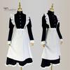 1 Set Maid Cosplay Dress Set Includes Apron Headband Bow And Socks Unisex A-Line Calf-Length Contrast Color Ruffle Dress Parties Photography Servant