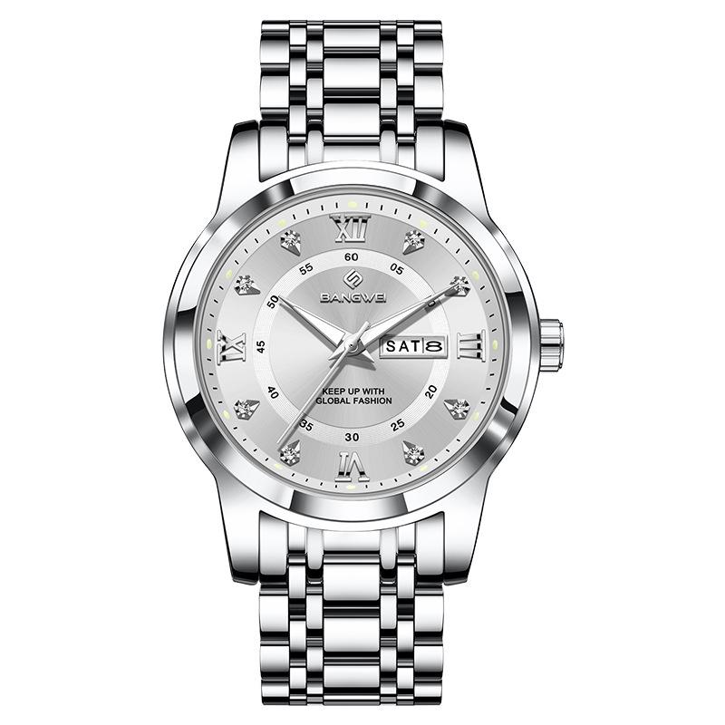 Men's Large Dial Quartz Watch with Dual Calendar & Luminous Hands