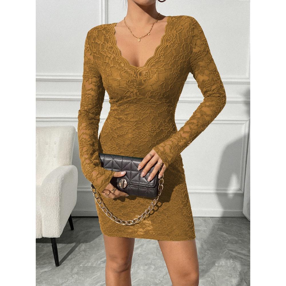 New Arrival: Women’s V-neck, Sexy Lace, Figure-hugging, Long-sleeved Dress