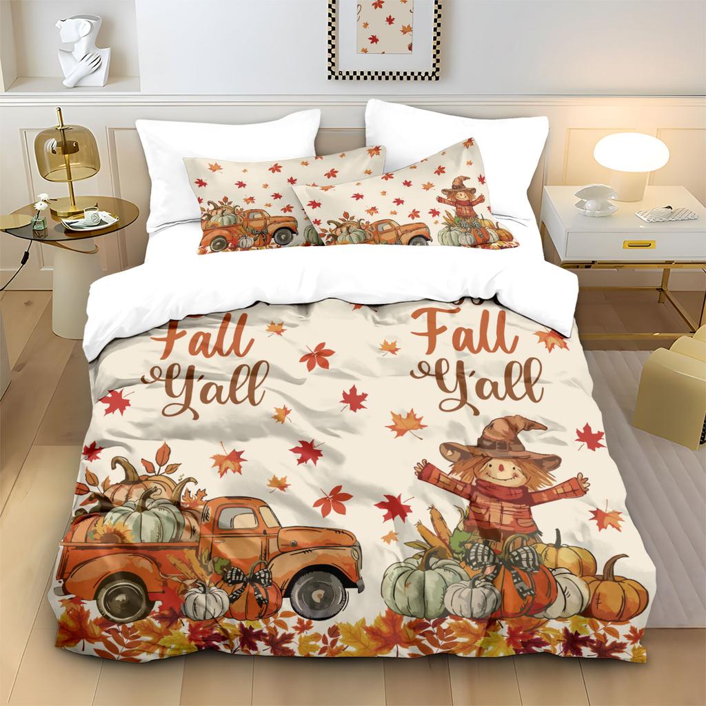 3pcs Autumn Harvest Festival Pumpkin Coreless Quilt Set Multi Size Bedroom Dormitory Holiday Bedding Decoration Machine Washable