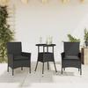 Vidaxl 3-Cz. Garden Furniture Set With Cushions, Black, Poly Rattan