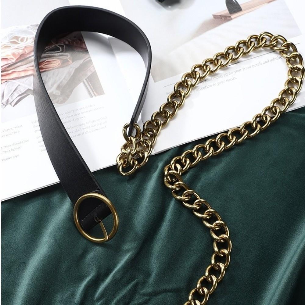 Slim Side PU Leather Belt Metal Buckle Dress Chain Personality Thin Waist Chain Ladies