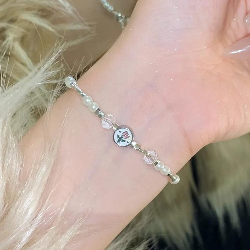 PANJBJ 925 Sterling Silver Crystal Pearl Bracelet For Women Flower Tulip Temperament Sweet Romantic Jewelry Gift Dropshipping