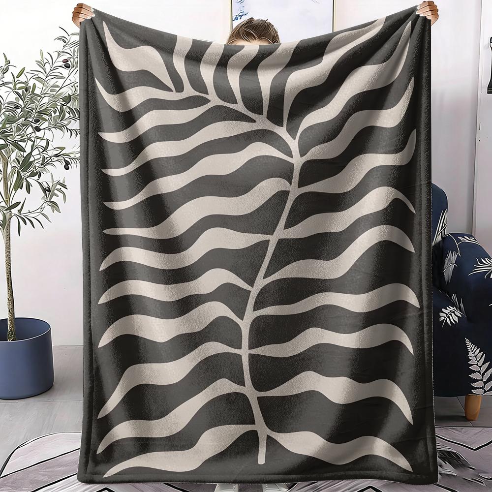 Black Abstract Plant Throw Soft Flannel AC Blanket Lightweight Summer Nap Throw Cozy Blanket for Sofa Bed Travel Home