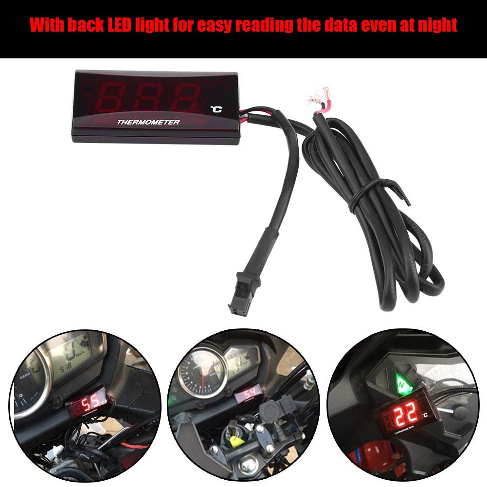 Keenso Universal Car Motorcycle Digital Equipment Temperature Gauge Temperature Meter Red LED Light (Black)