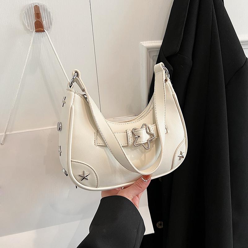 Women Shoulder Handbag Vintage Casual Hobos Denim Star Decor Solid Color Underarm Bag for Girls Ladies Purse Tote