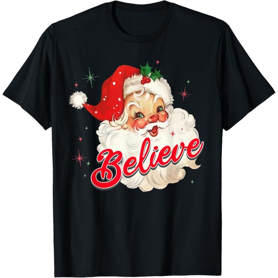 Vintage Santa Claus Believe Christmas Women Boys Girls T-Shirt XXXXXL чёрный