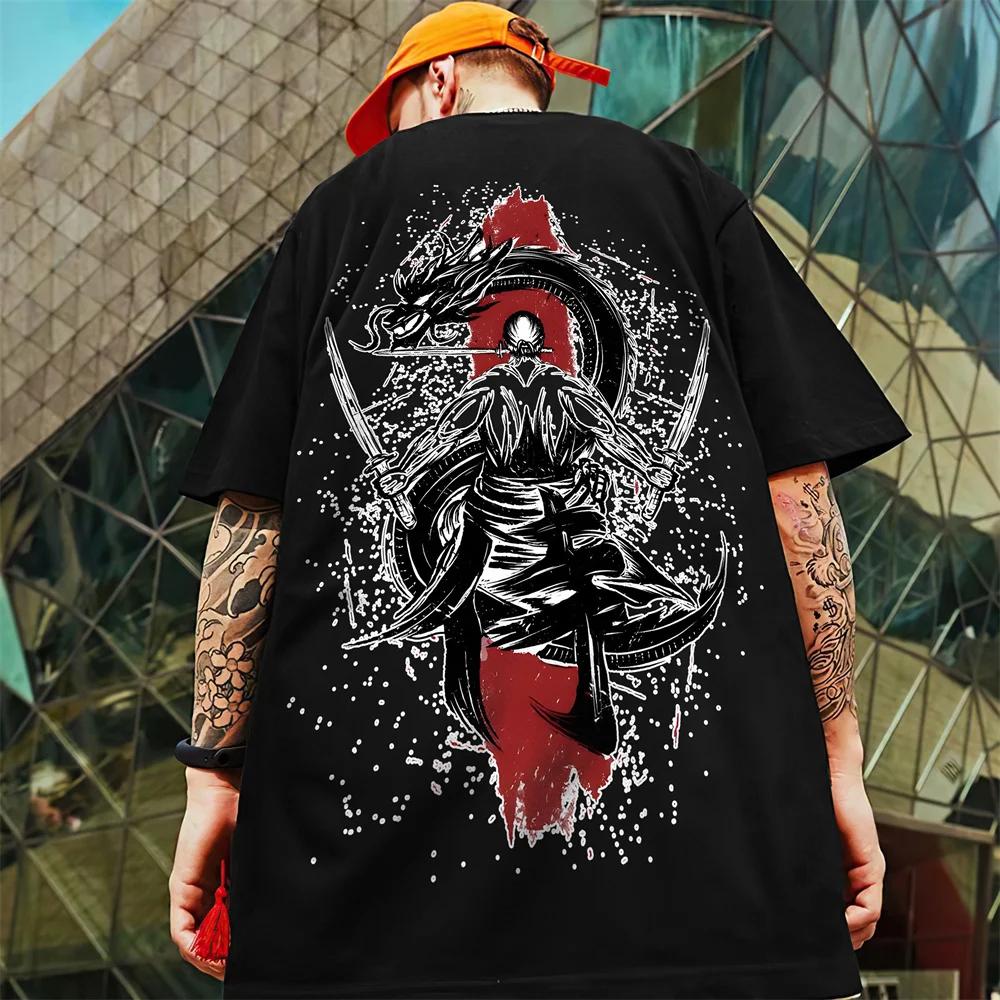 New Men's T-Shirt 3d Bushido Print Short Sleeve T-Shirt For Men Retro Street Trend Man Clothes Oversized Loose Tees Hip-Hop Tops