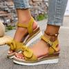 2025 Summer New Bow Wedge Heel Sandals New Fashion Platform Thick Bottom Sandals Buckle Casual Comfortable Sandals for Shoes