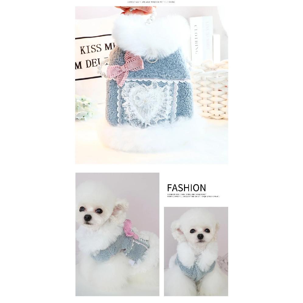 2025 New Dog Clothes Autumn Winter Thick Cat Princess Coat Love Fur Collar Fragrant Wind Outfit for Small Dog Pet