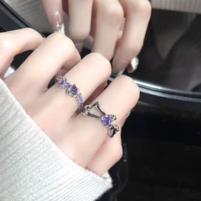 Niche Design Sense Cold Wind Personality Purple Rose Ring Opening Diamond Zircon High Sense Ring Woman