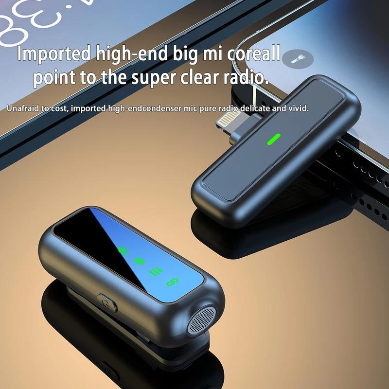 Wireless Lavalier Microphone 1 for 2 with LED Display Long Battery Life and Noise Reduction Lapel Mic for iOS Android