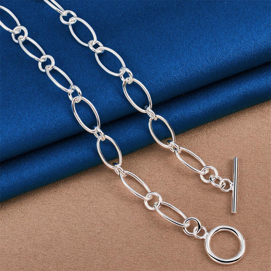 925 Sterling Silver Oval Simple Round Link Necklace Women Fashion Party Favor Wedding Jewelry Accessories