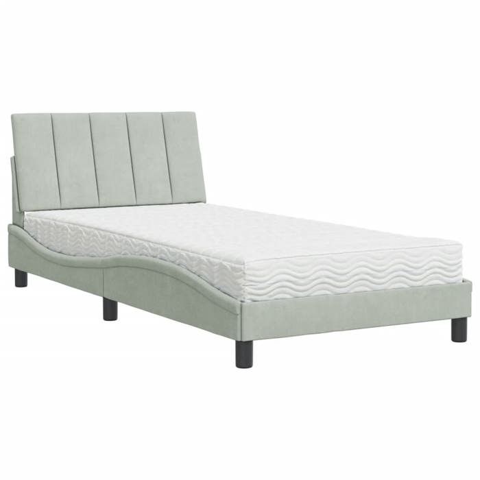 VidaXL Bed with Mattress Light Grey 100x200 Cm Velvet 3208580
